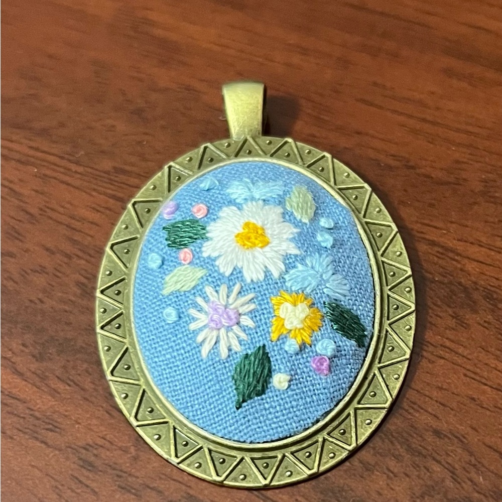 Embroidered Floral Pendant with 18” necklaces - Handmade
